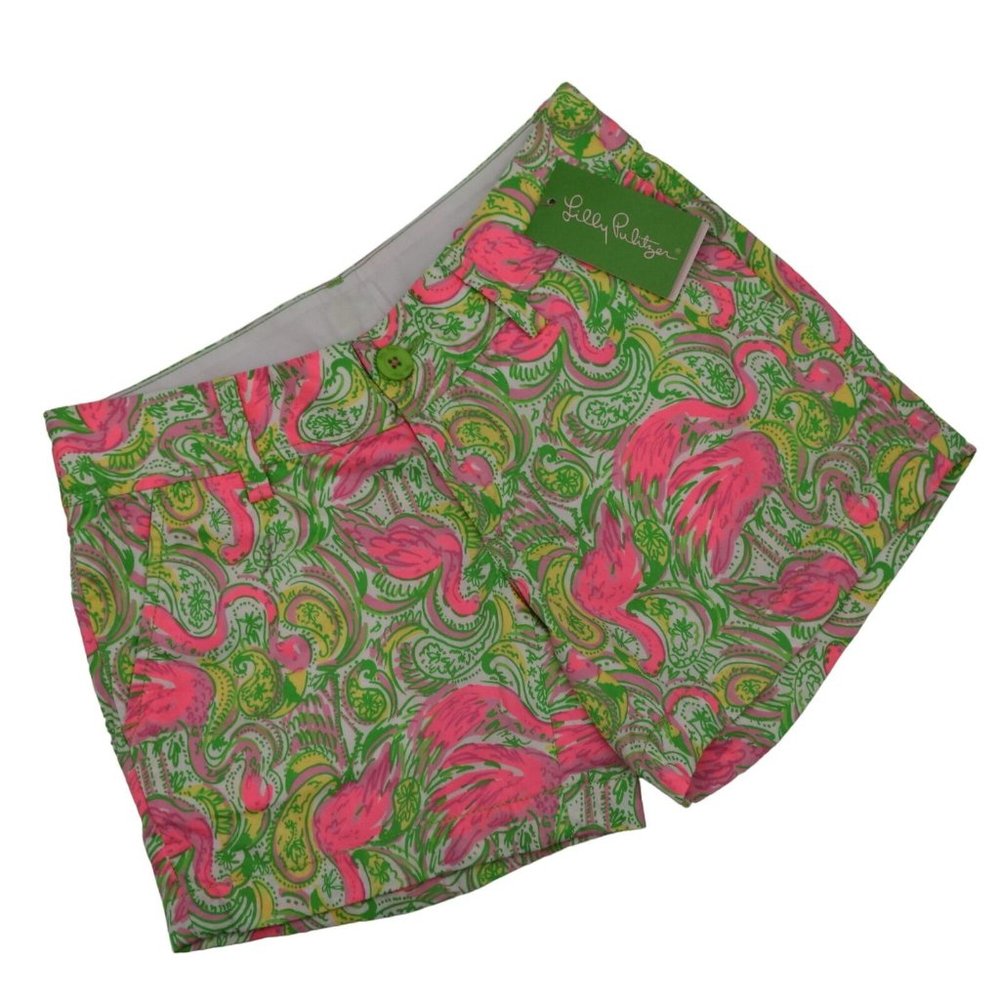 Lilly Pulitzer Callahan Shorts Womens 00 Resort White Hot Wings Flamingos - Picture 2 of 9